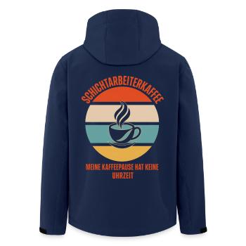 Schichtarbeiterkaffee Retro Spruch - Recycelte Männer Softshell-Jacke von Stanley/Stella - Navy - Hinten - AI Model Male 185 light (185cm)