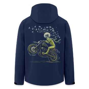 Löwenzahn-Biker Vintage-Motorrad und Samen im Wind - Recycelte Männer Softshell-Jacke von Stanley/Stella - Navy - Hinten - AI Model Male 185 light (185cm)