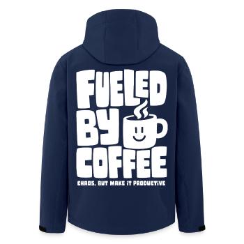 Fueled by Coffee – Produktives Chaos - Recycelte Männer Softshell-Jacke von Stanley/Stella - Navy - Hinten - AI Model Male 185 light (185cm)