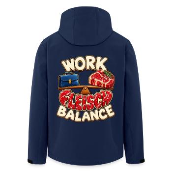 Work Fleisch Balance – Lustiger BBQ-Spruch - Recycelte Männer Softshell-Jacke von Stanley/Stella - Navy - Hinten - AI Model Male 185 light (185cm)