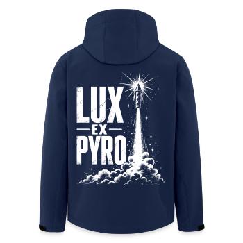 Lux Ex Pyro – Licht aus Feuerwerk - Recycelte Männer Softshell-Jacke von Stanley/Stella - Navy - Hinten - AI Model Male 185 light (185cm)