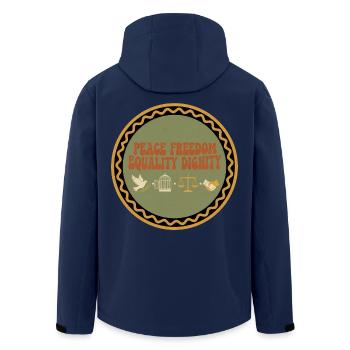 Frieden Freiheit Gleichheit Würde - Recycelte Männer Softshell-Jacke von Stanley/Stella - Navy - Hinten - AI Model Male 185 light (185cm)