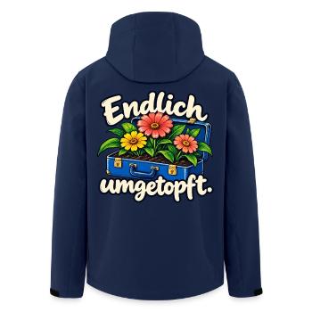 Endlich umgetopft – Ruhestand im Garten - Recycelte Männer Softshell-Jacke von Stanley/Stella - Navy - Hinten - AI Model Male 185 light (185cm)