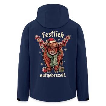 Schottisches Hochlandrind Weihnachtsspruch - Recycelte Männer Softshell-Jacke von Stanley/Stella - Navy - Hinten - AI Model Male 185 light (185cm)
