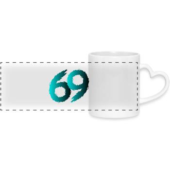69 Symbol Zahl Neunundsechzig - Panoramatasse mit Herzhenkel - Weiß - Vorne