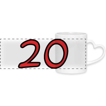 20. 20 JAHRE. 20-JÄHRIGES JUBILÄUM. 20-JÄHRIGES JUBILÄUM. - Panoramatasse mit Herzhenkel - Weiß - Vorne