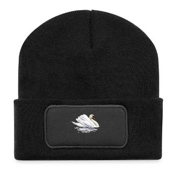 Schwan - Recycelte Patch Beanie - Schwarz - Vorne