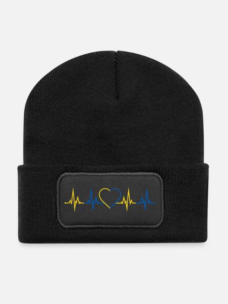 Herzschlag Ukraine - Recycelte Patch Beanie - Schwarz