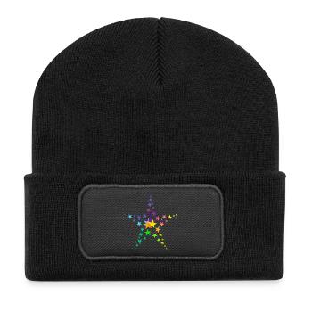 Sterne bunte Sterne viele Sterne - Recycelte Patch Beanie - Schwarz - Vorne