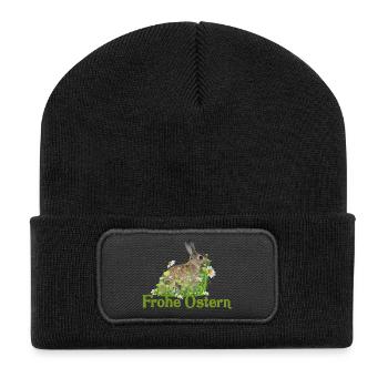 Frohe Ostern - Recycelte Patch Beanie - Schwarz - Vorne