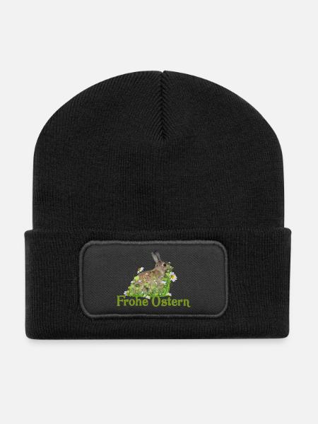 Frohe Ostern - Recycelte Patch Beanie - Schwarz