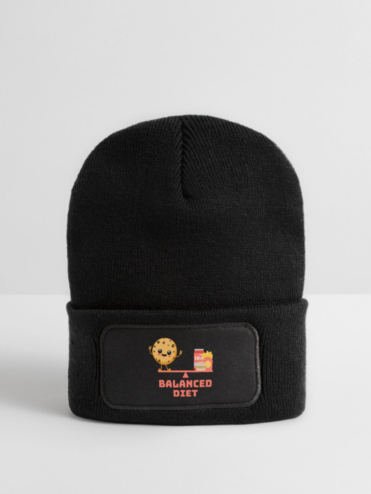 balanced cookie fastfood Diet - Recycelte Patch Beanie - Schwarz - Vorne
