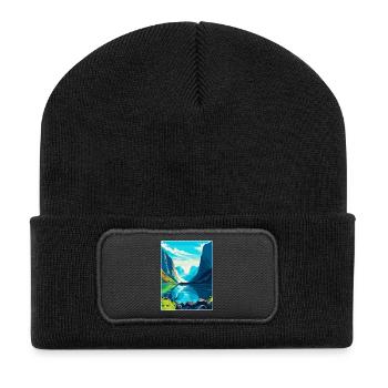The Fjords Norway Vintage Travel Poster Souvenir - Recycled Patch Beanie - black - Front