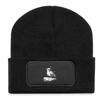 maritime seagull message in a bottle seagulls - Recycled Patch Beanie - black - Front