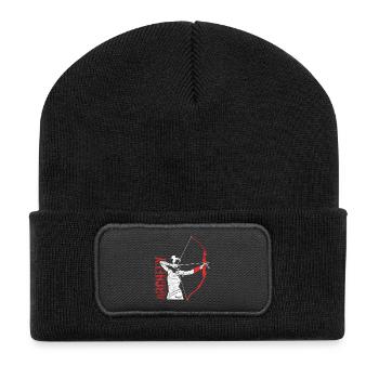 Spannender Bogenschütze Bogenparcours - Recycelte Patch Beanie - Schwarz - Vorne