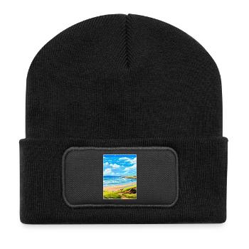 Constantine Bay Cornwall England Vereinigtes Königreich Reiseposter - Recycelte Patch Beanie - Schwarz - Vorne