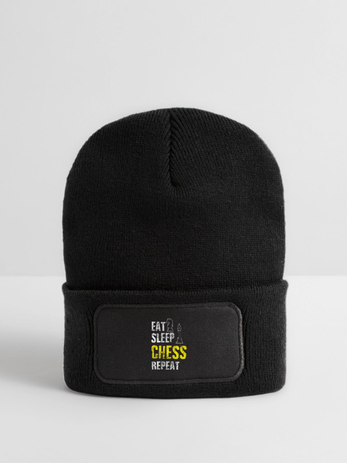 Chess Spruch Schachspieler - Recycelte Patch Beanie - Schwarz - Vorne