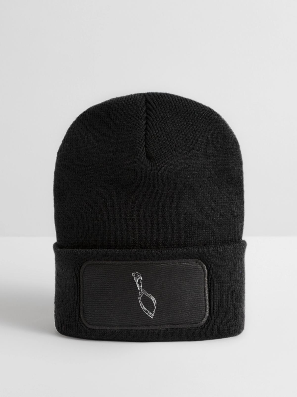 Apnoe 001 white - Recycelte Patch Beanie - Schwarz - Vorne
