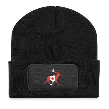 Cerf avec drapeau canadien - Beanie recyclé à patch - noir - Devant