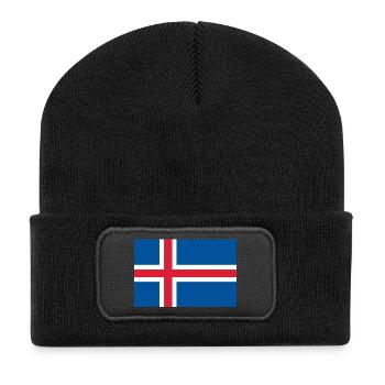 Island Flagge - Recycelte Patch Beanie - Schwarz - Vorne