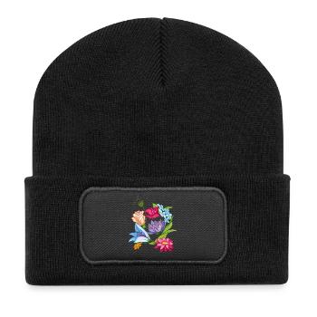 Frühling Flowers - Recycelte Patch Beanie - Schwarz - Vorne