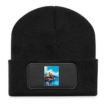 Ohrid Nordmazedonien Vintage Reiseposter WPA - Recycelte Patch Beanie - Schwarz - Vorne