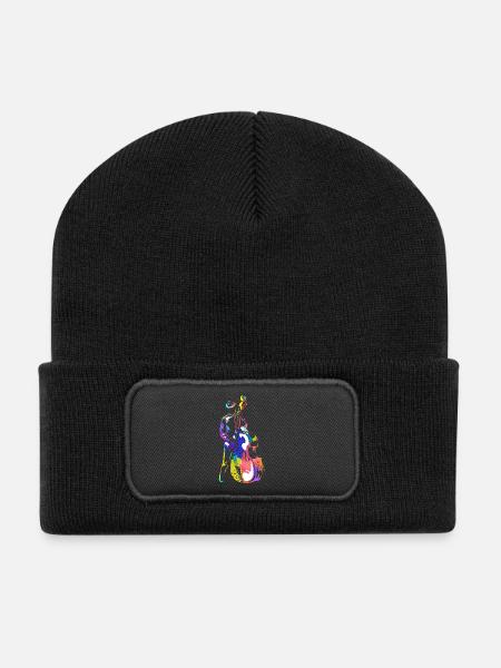 Tiefbrummender Kontrabass Jazzbühne - Recycelte Patch Beanie - Schwarz