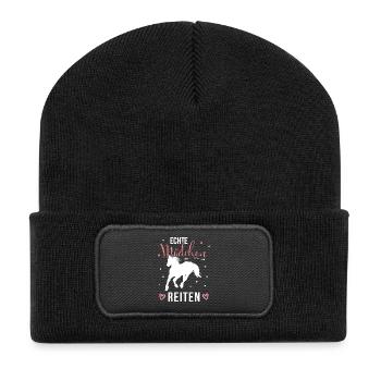 Echte Mädchen Reiten Pferde Mädchen - Recycelte Patch Beanie - Schwarz - Vorne