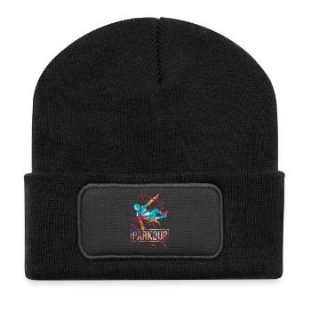 Waghalsiger Parkour Stadtläufer - Recycelte Patch Beanie - Schwarz - Vorne