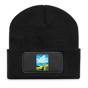 Isle Of Lismore Schottland Vereinigtes Königreich Vintage Reiseposter - Recycelte Patch Beanie - Schwarz - Vorne
