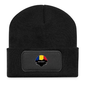 Bukarest Rumänien Flagge Skyline Silhouette Reisen - Recycelte Patch Beanie - Schwarz - Vorne