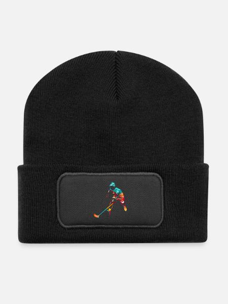 Reaktionsstarke Unihockey Torhüterin - Recycelte Patch Beanie - Schwarz
