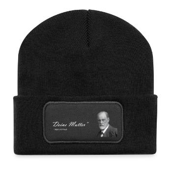 " Deine Mutter " Sigmund Freud - Recycelte Patch Beanie - Schwarz - Vorne