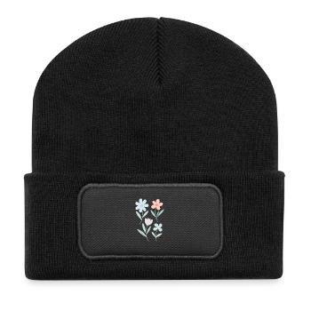 Soft Flowers – pastellig & verspielt - Recycelte Patch Beanie - Schwarz - Vorne