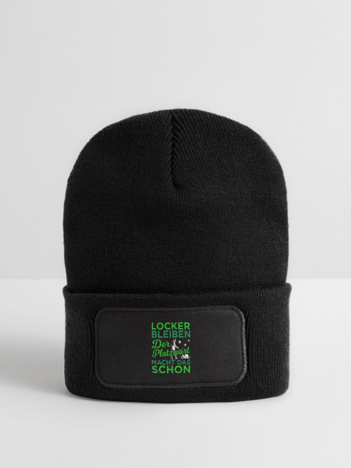 Greenkeeper Geschenk - Recycelte Patch Beanie - Schwarz - Vorne