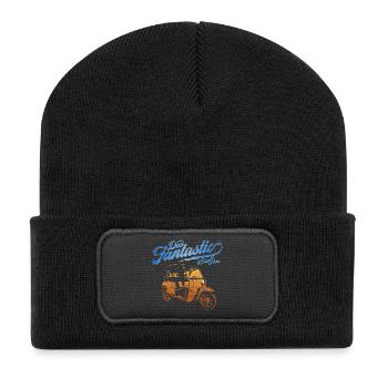 DDR Krause Duo Oldtimer Moped Dreirad - Recycelte Patch Beanie - Schwarz - Vorne