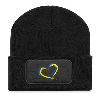 Herz Bürste Flagge der Ukraine Design Farbe Fahne - Recycelte Patch Beanie - Schwarz - Vorne