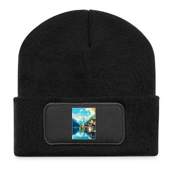 Salzkammergut Österreich Vintage Reiseposter WPA - Recycelte Patch Beanie - Schwarz - Vorne