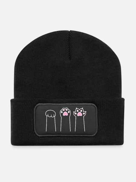 Katze Pfote Spiel Katzenpfoten Stein Papier Schere - Recycelte Patch Beanie - Schwarz