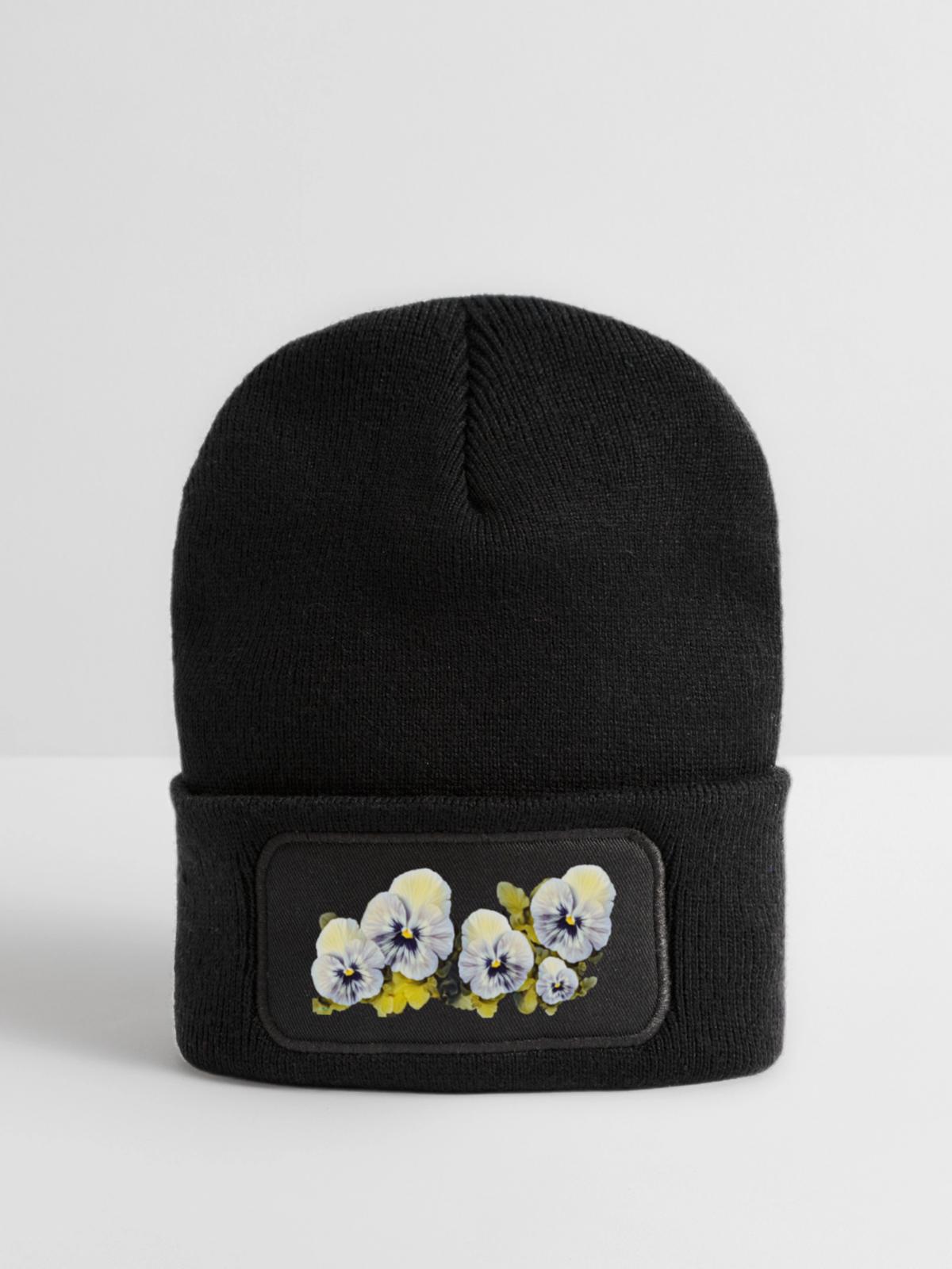 Gedanken - Recycelte Patch Beanie - Schwarz - Vorne