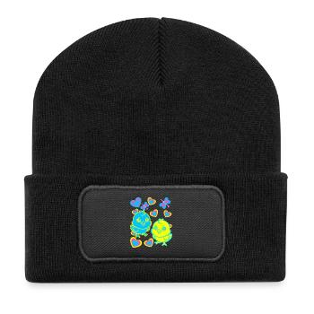 Küken Ostern Kind Kinder - Recycelte Patch Beanie - Schwarz - Vorne