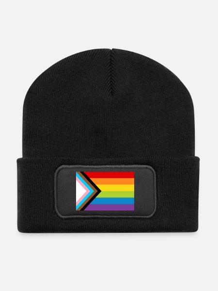LGBT Pride Flag / Neue Regenbogen Progress Flagge - Recycelte Patch Beanie - Schwarz
