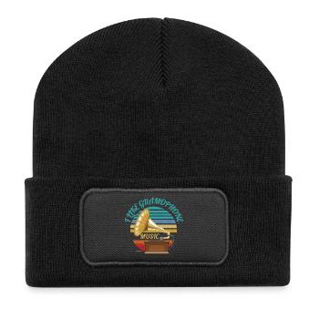 ICH MAG GRAMMOPHONMUSIK - Recycelte Patch Beanie - Schwarz - Vorne