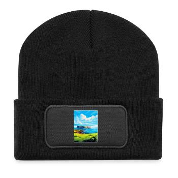 Isle Of Staffa Schottland Vereinigtes Königreich Vintage Reiseposter - Recycelte Patch Beanie - Schwarz - Vorne