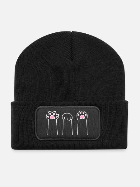 Katze Pfote Spiel Katzenpfoten Schere Stein Papier - Recycelte Patch Beanie - Schwarz