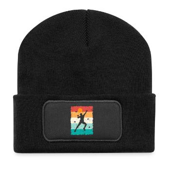Boulder Klettern Bouldern Kletterer Bergsteiger - Recycelte Patch Beanie - Schwarz - Vorne