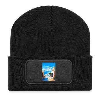 Kos Griechenland Vintage Reise Poster Souvenir Souvenir - Recycelte Patch Beanie - Schwarz - Vorne