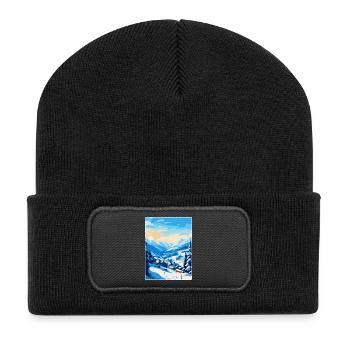 Saalbach Österreich Vintage Reiseplakat Souvenir - Recycelte Patch Beanie - Schwarz - Vorne