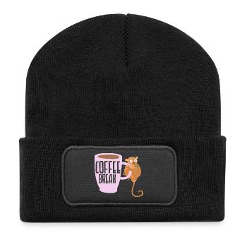 Kaffeepause Tarsierflüsterer Koffeintrinker - Recycelte Patch Beanie - Schwarz - Vorne