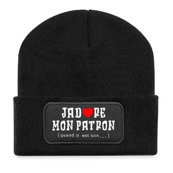 ICH LIEBE MEINEN CHEF - Recycelte Patch Beanie - Schwarz - Vorne